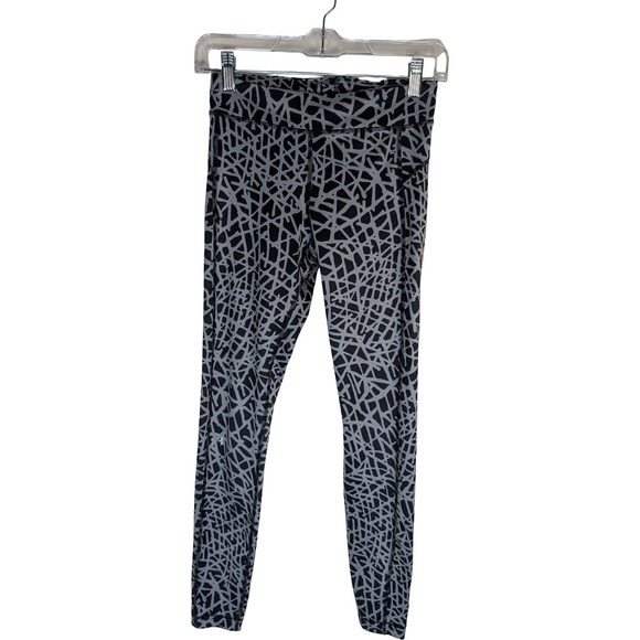 Under Armour Pants - Under Armour‎ Leggings Women Small Gray Black Geometric HeatGear Compression Gym